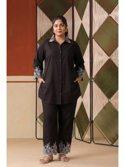 Scakhi - Black Embroidered Rayon Flex Plus Size Co-Ord Set