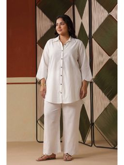 Scakhi - White Embroidered Rayon Flex Plus Size Co-Ord Set