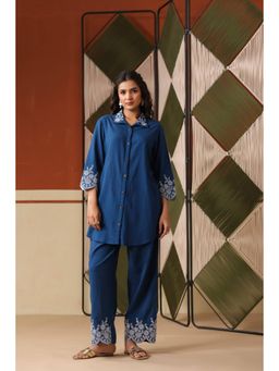 Scakhi - Teal Embroidered Rayon Flex Co-Ord Set