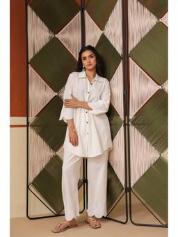 Scakhi - White Embroidered Rayon Flex Co-Ord Set