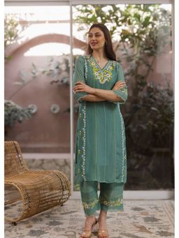 ASRUMO - Mint Viscose Resham Embroidered Kurta With Pant & Dupatta