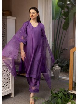 ASRUMO - Purple Gemstone Chanderi Kurta With Pant & Dupatta