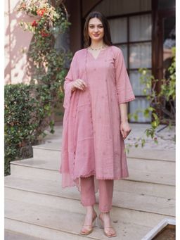 ASRUMO - Old Rose Silly Cottan 3 Kali Kurta With Pant & Dupatta