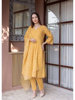 ASRUMO - Mustard Silly Cottan 3 Kali Kurta With Pant & Dupatta