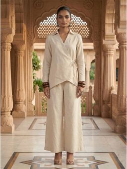 LAALZARI - Ivory Wrap Style Shirt Co-Ord Set