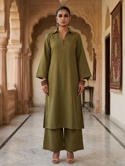 LAALZARI - Moss Green Flared Co-Ord Set