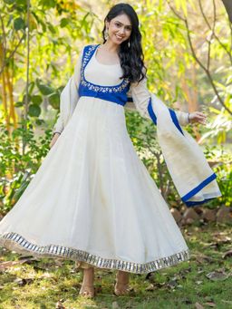 HOUSE OF JAMOTI - Neel Taskeen Jacket Anarkali Kurta With Pant & Dupatta