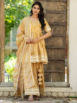 HOUSE OF JAMOTI - Sunheri Blossom Sharara With Kurta And Dupatta