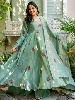 HOUSE OF JAMOTI - Shireen Sage Anarkali Kurta With Palazzo & Dupatta