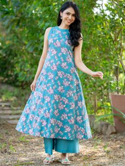 HOUSE OF JAMOTI - Teal Floral Co-Ord Set