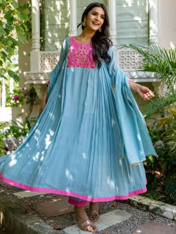 HOUSE OF JAMOTI - Naisha Chanderi Handwork Anarkali Kurta With Pant & Dupatta