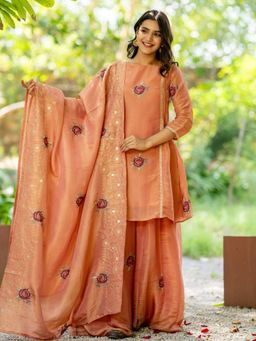 HOUSE OF JAMOTI - Gul Rose Tissue Sharara With Kurta And Dupatta