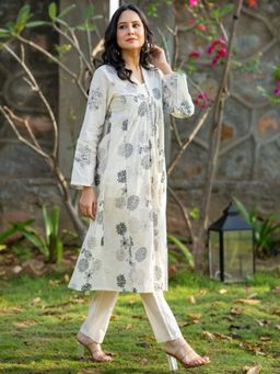 HOUSE OF JAMOTI - Charcoal Ivory Kurta With Pant & Bustier