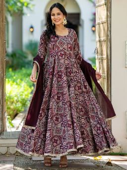HOUSE OF JAMOTI - Zar Rouge Cotton Anarkali Kurta With Pant & Dupatta