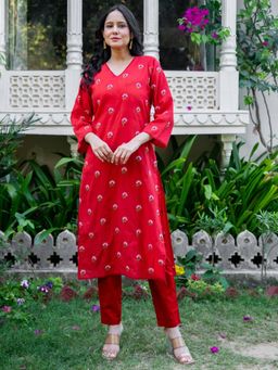 HOUSE OF JAMOTI - Vanya Red Cotton Kurta With Pant