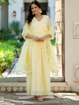 HOUSE OF JAMOTI - Pahli Yellow Angrakha Kurta With Pant & Dupatta