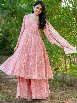 HOUSE OF JAMOTI - Utsav Rose Anarkali Kurta With Palazzo & Dupatta