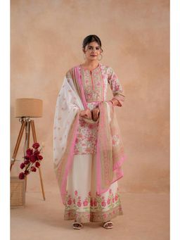 Juniper - Gulbahar Ivory Floral Printed Kurta Palazzo And Dupatta
