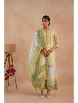 Juniper - Gulbahar Off-White Floral Printed Kurta Palazzo And Dupatta