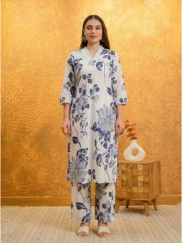 ARAMYA - Soft Cotton Straight Floral Print Kurta With Pant For Women