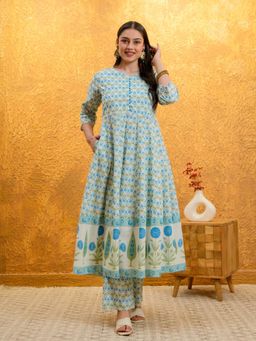 ARAMYA - Soft Cotton Floral Print Pant And Anarkali Kurta