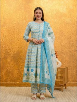 ARAMYA - Soft Cotton Kurta Floral Print Pant With Dupatta For Women