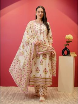 ARAMYA - Soft Cotton Kurta Butta Print Pant With Dupatta For Women