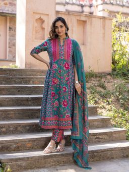 ARAMYA - Soft Cotton Kurta Block Print Pant With Dupatta For Women