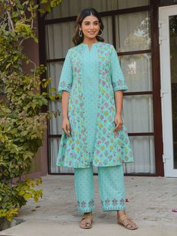 ARAMYA - Soft Cotton Kurta Floral Print Pant With Dupatta For Women