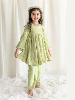 Chotibuti - Chikankari Green Top with Dhoti