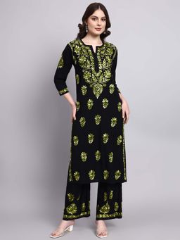 The Chikan Label - Niya Green Rayon Chikankari Kurta with Palazzo