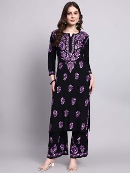 The Chikan Label - Niya Purple Rayon Chikankari Kurta with Palazzo