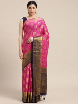 Mimosa - Women's Mysore Silk Crepe Pink Saree with Unstitched Blouse
