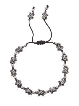 Silvermerc Designs - Silver Plated Oxidised Crocodile Bead Black Thread Anklets for Women