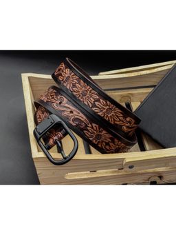 Celtic - Hand-Carved Leather with Mat Black Buckle Belt