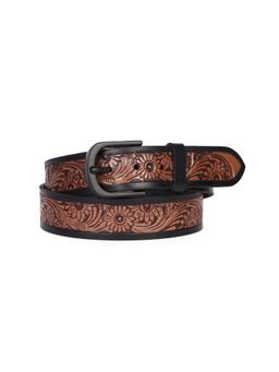 Celtic - Exquisite Hand-Carved Leather with Black Buckle Belt