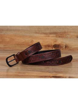 Celtic - Bespoke Elegance Brown Hand Carving Leather Belt