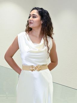 Odette - Beige Raffia Textured Belt for Women