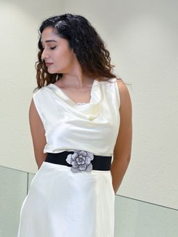 Odette - Black Elastic Solid Belt for Women