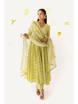 Pink Cactii - Yellow Anarkali Pant with Dupatta (Set of 3)
