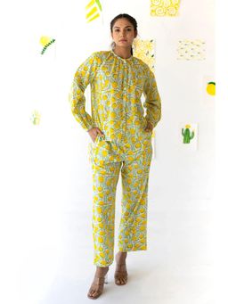 Pink Cactii - Yellow Button Down Co-Ord Top with Pant (Set of 2)