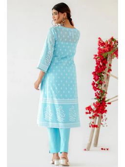 Pink Cactii - Maya Ice Blue Mulmul A-Line Kurta with Slip & Pants (Set of 3)