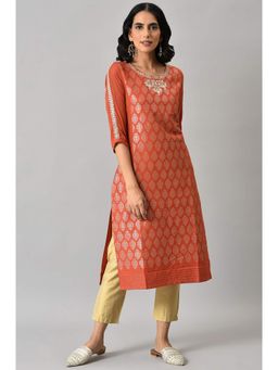 W - Red Embroidered Kurta