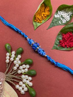Digital Dress Room - Fancy Dark Blue Beaded Rakhi Criss Cross Thread Rakhi