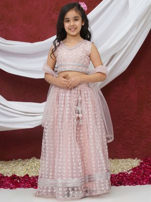 Babyhug Sleeveless Sequenced Choli with Embroidered Lehenga and Dupatta - Pink