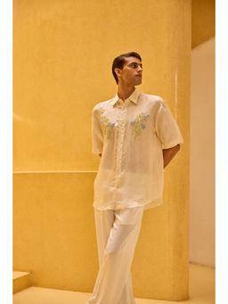 TheRealB - Men's Ivory Taffeta Hand-Embellished Shirt