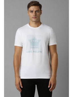 Louis Philippe - Men White Print Crew Neck T-Shirt