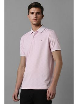 Louis Philippe - Men Pink Print Polo Neck T-Shirt