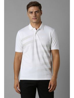 Louis Philippe - Men White Patterned Polo Neck T-Shirt