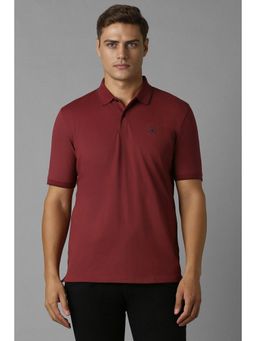 Louis Philippe - Men Maroon Solid Polo Neck T-Shirt